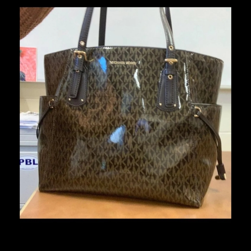 Mk glossy brown and gold tote